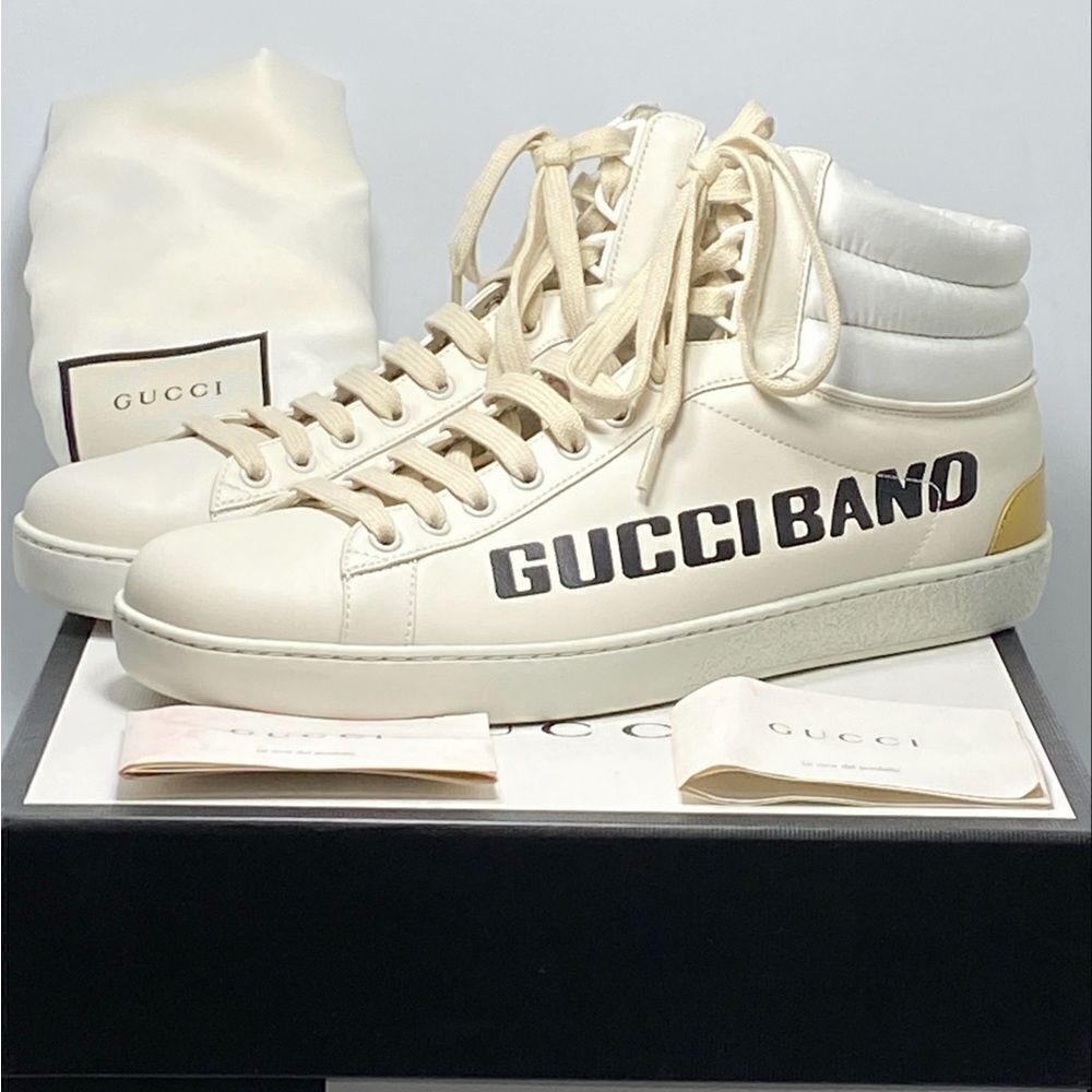 GUCCI Calfskin Ace Gucci Band Mens High Top Sneakers size 9.5/ US size 10.5 - Picture 12 of 14